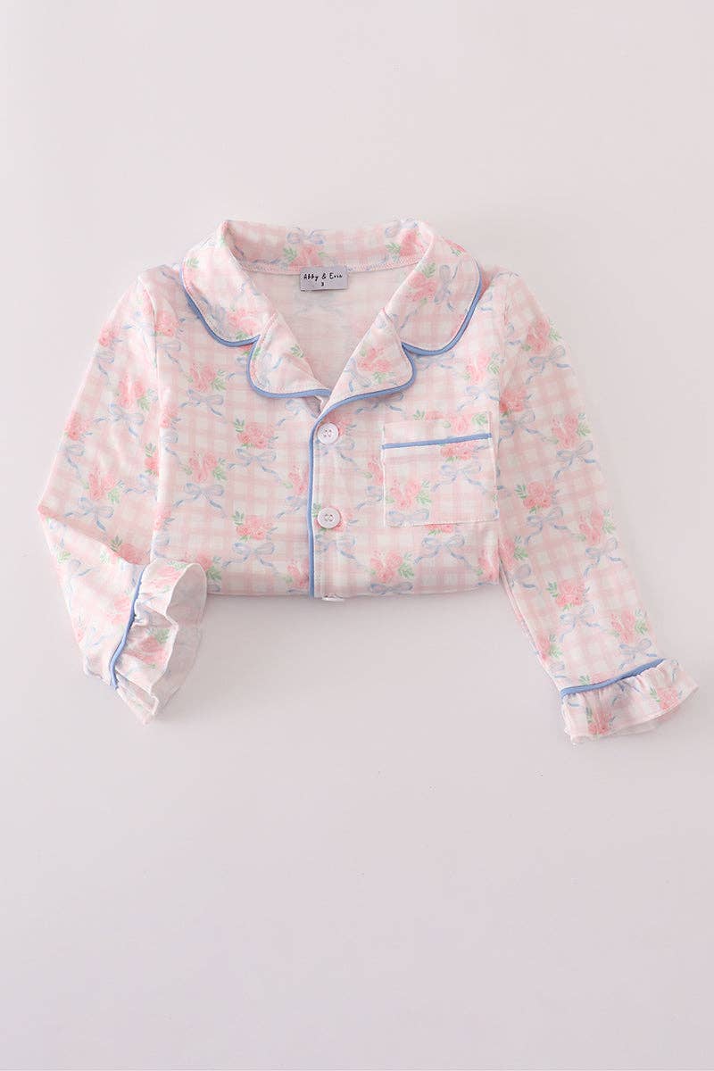 Pink Floral Print Ruffle Pajamas Set