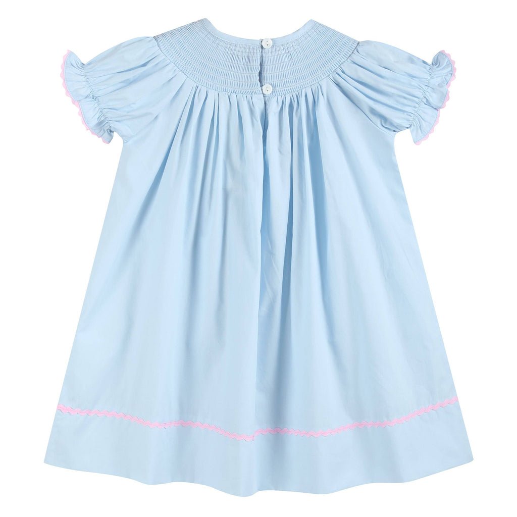 Blue and Pink Bow Smocked Bishop Dress