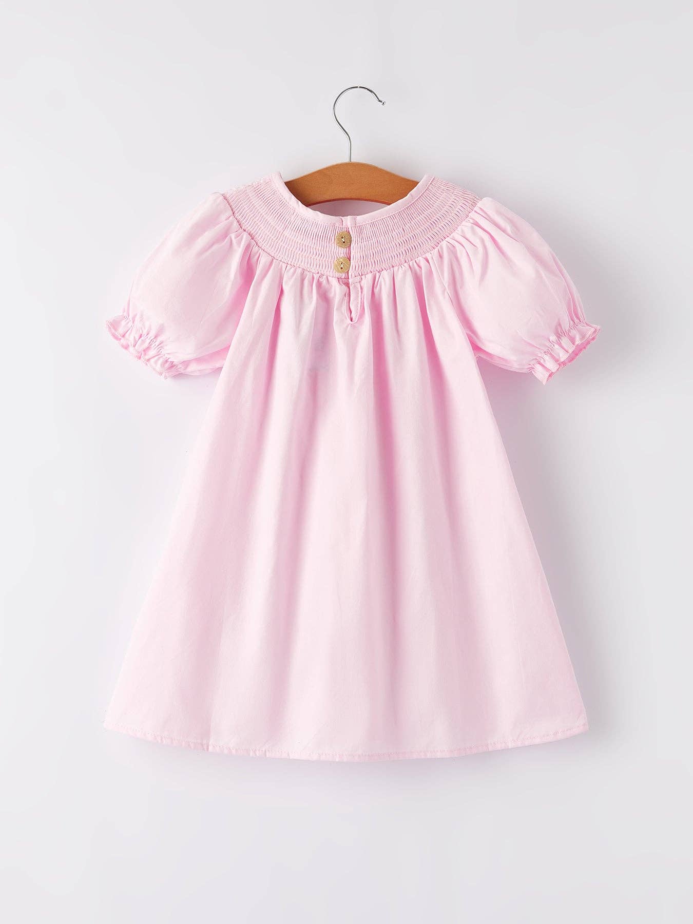 White Bow Smock Embroidered Pink Dress