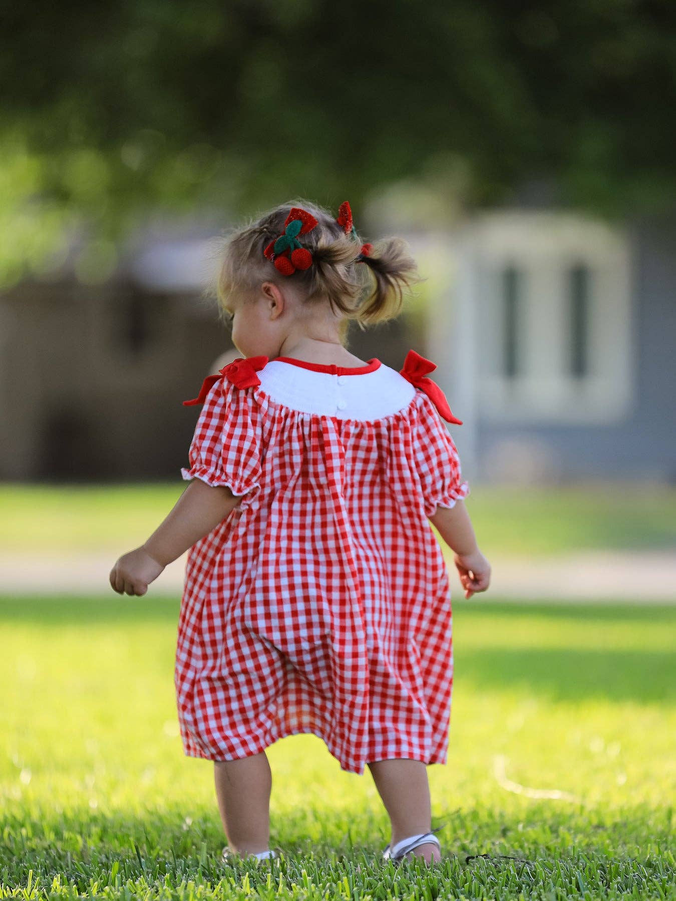Red Cherry Bow Plaid Dress