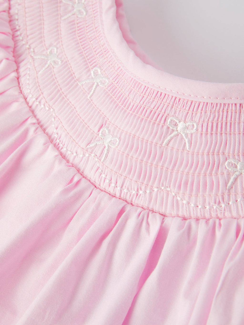 White Bow Smock Embroidered Pink Dress