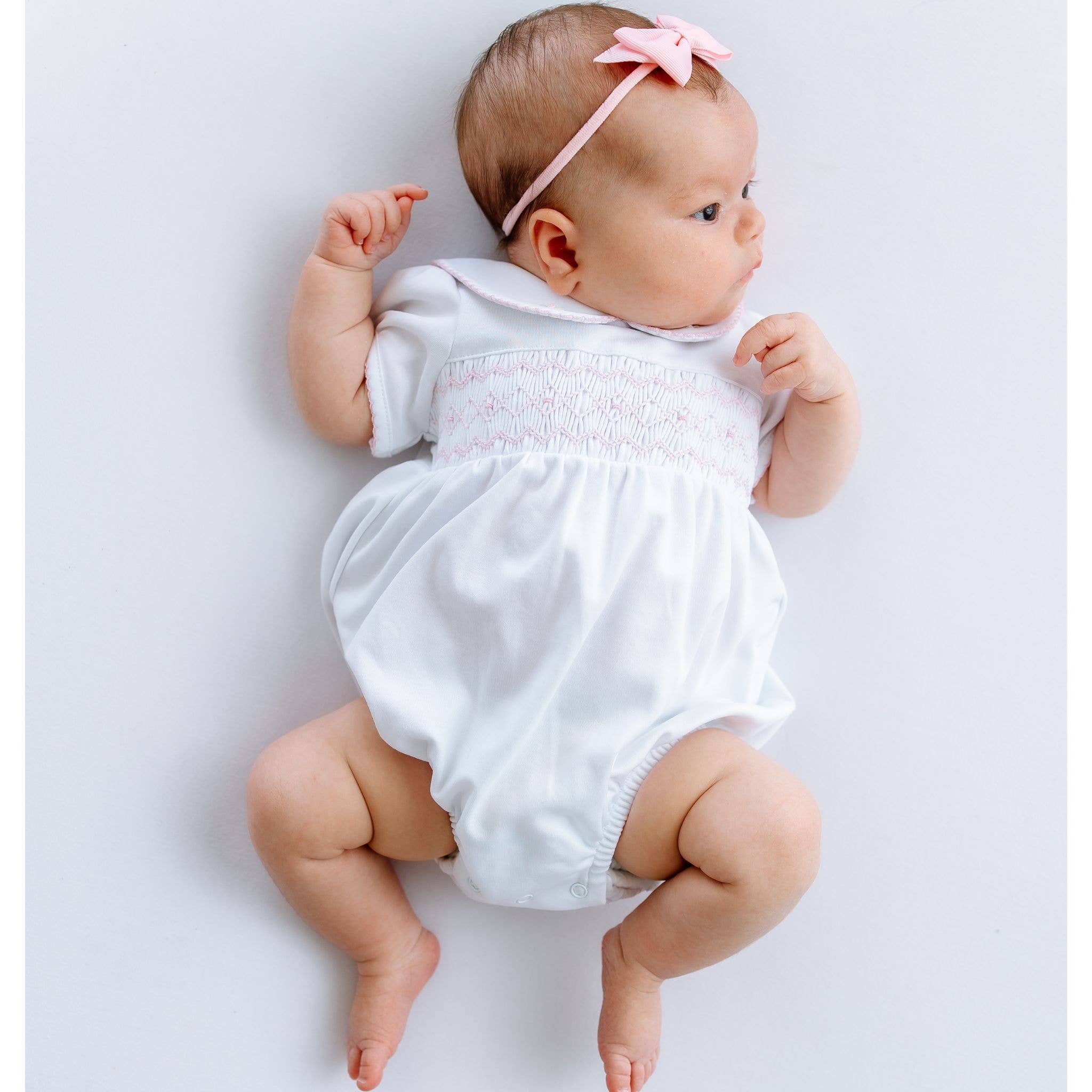 Lizzie's Classics Smocked Short Sleeve Bubble - Pink