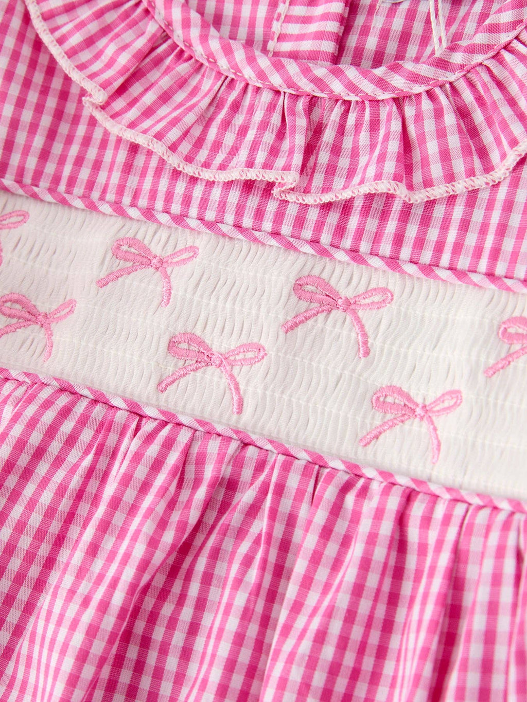 Bow Embroidered Plaid Baby Girl Romper