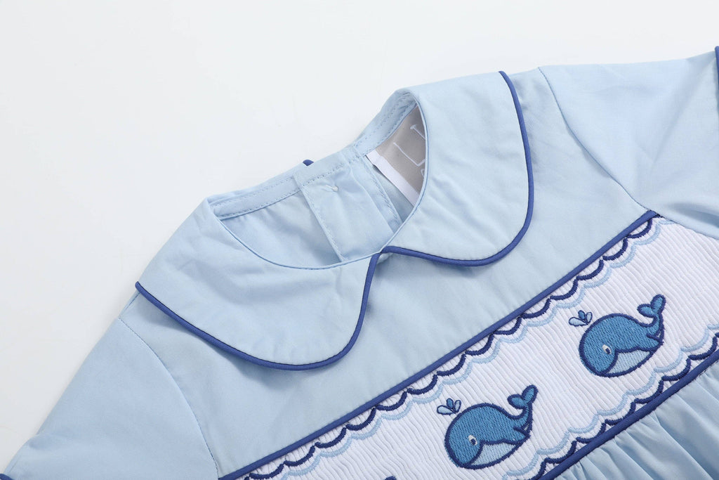 Blue Whale Smocked Collared Bubble Romper