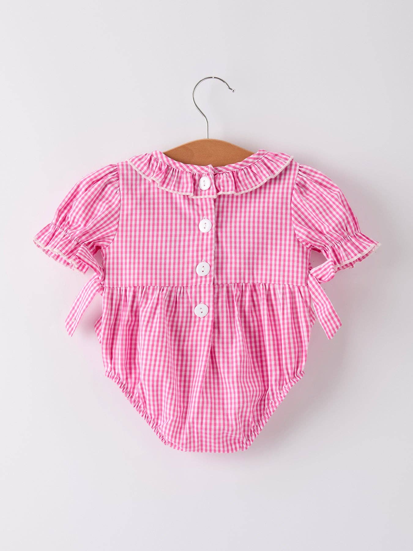 Bow Embroidered Plaid Baby Girl Romper