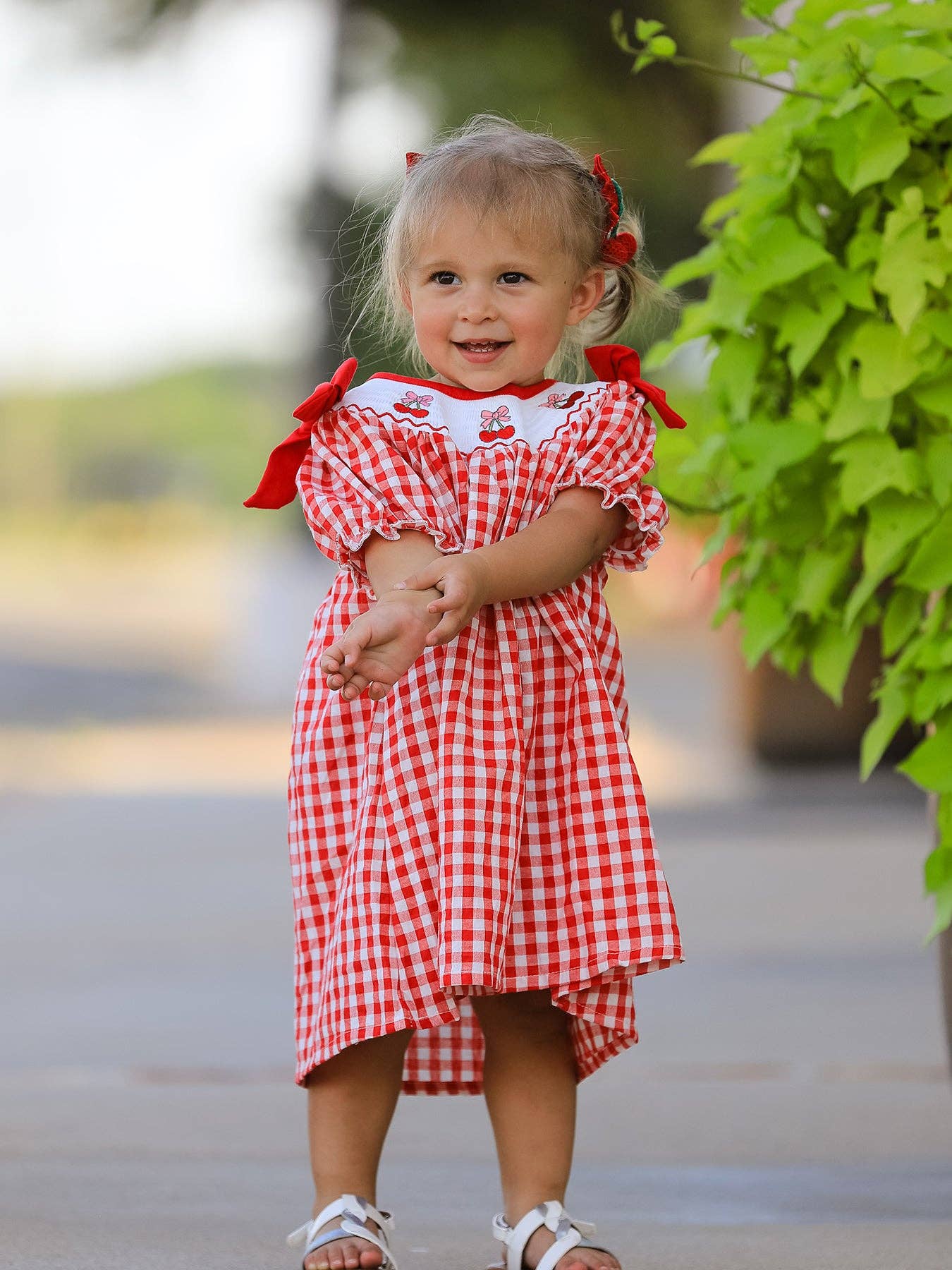 Red Cherry Bow Plaid Dress