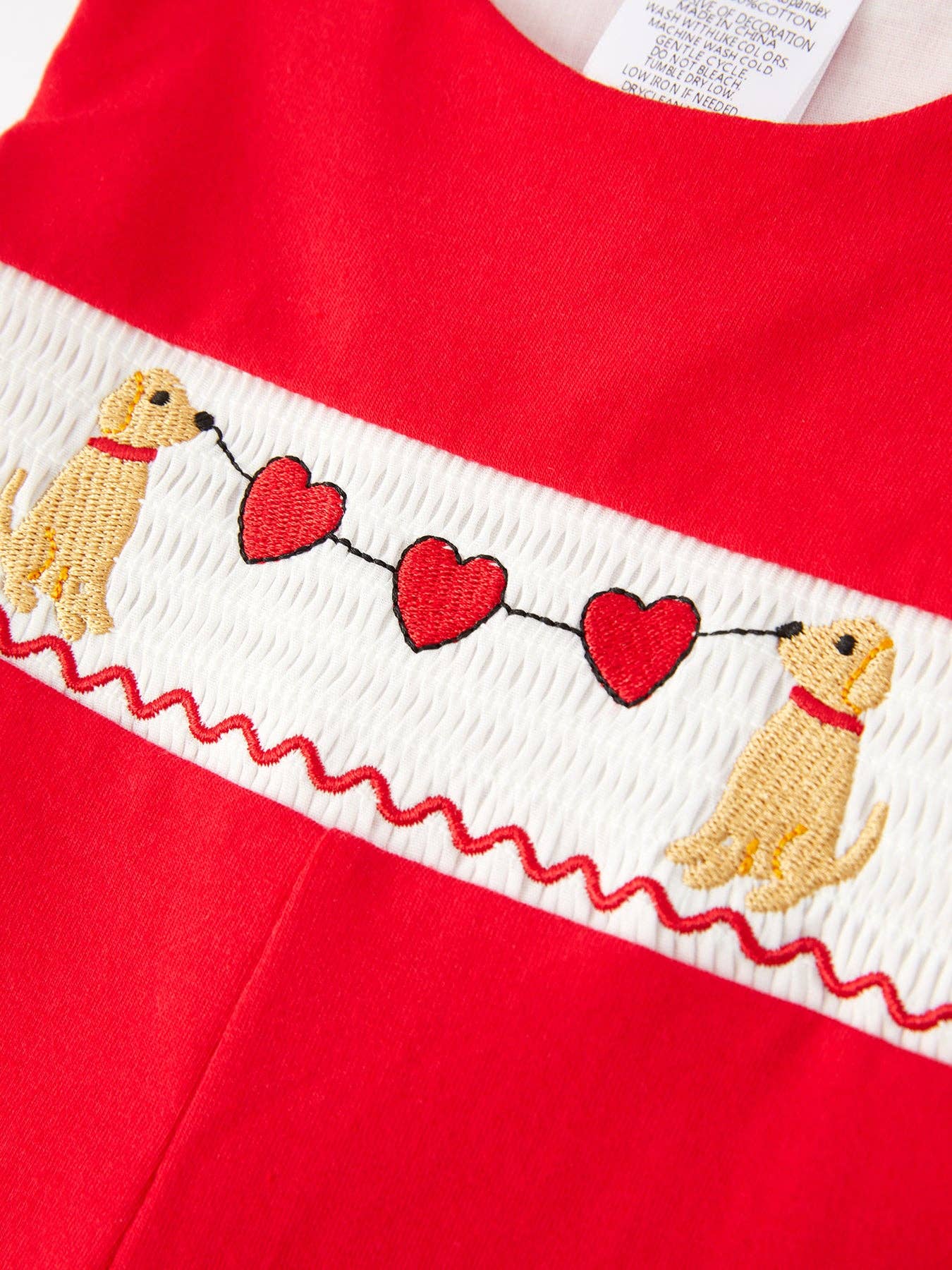 Valentine's Day Dog Smocking Boys Romper