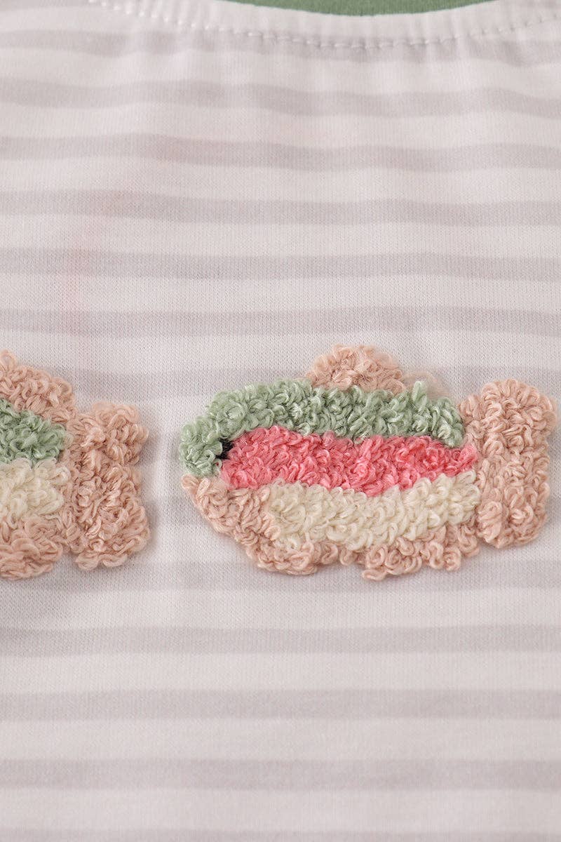 Sage Fish French Knot Stripe Pajama Set