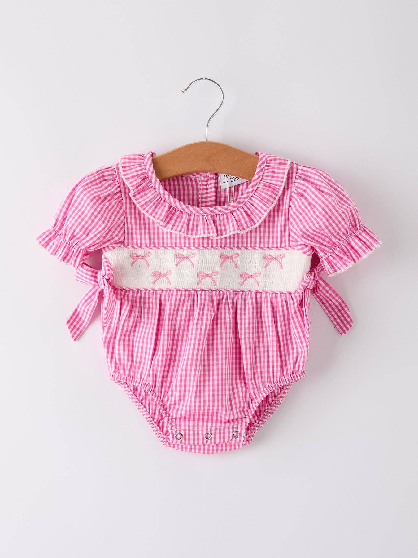 Bow Embroidered Plaid Baby Girl Romper