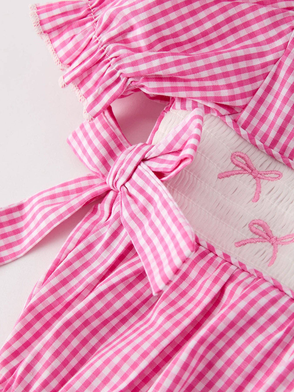 Bow Embroidered Plaid Baby Girl Romper