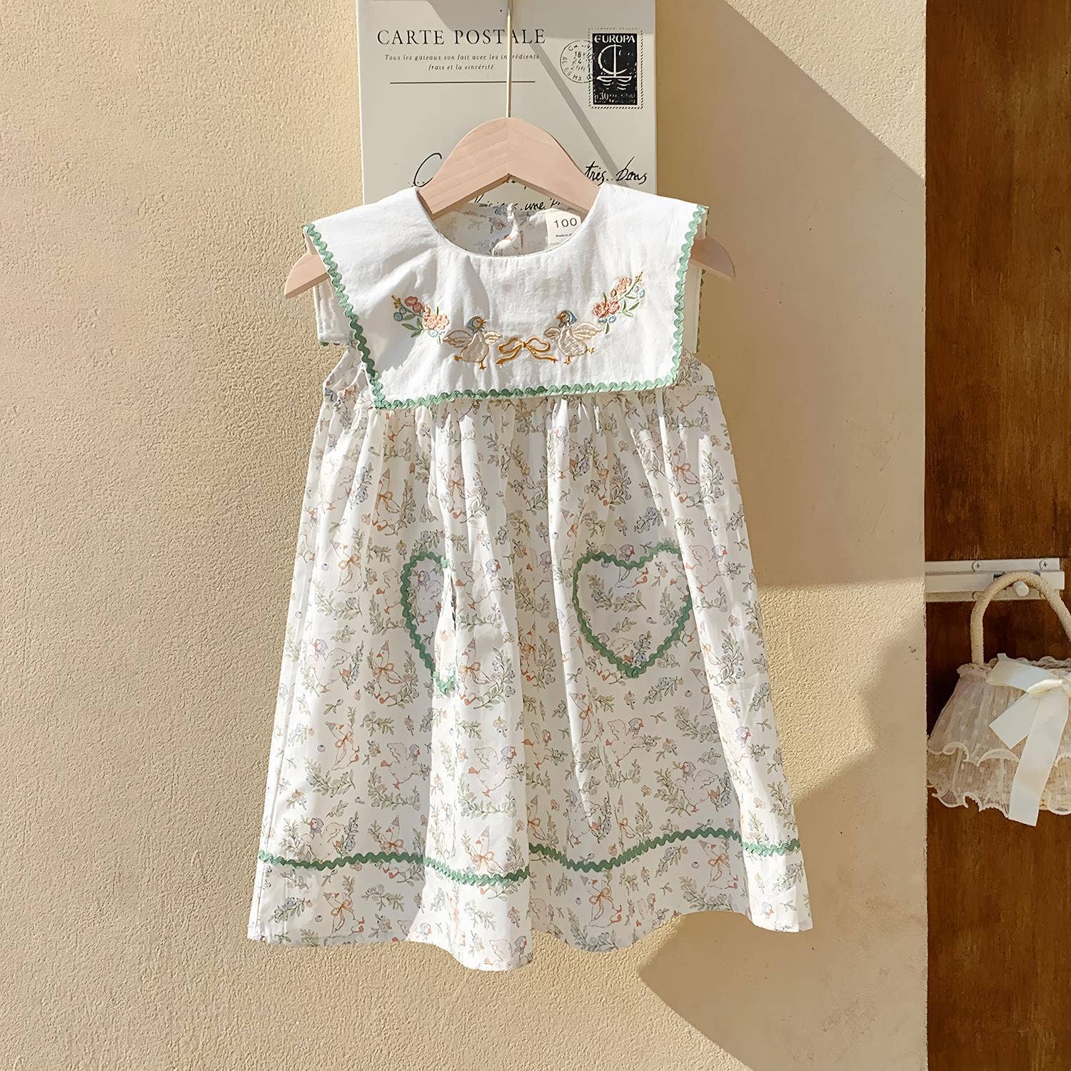 Vintage Floral Duck Embroidery Spring Girl Dress