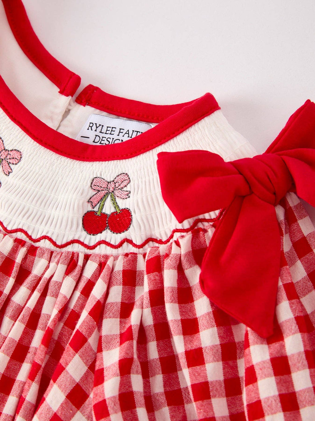 Red Cherry Bow Plaid Dress