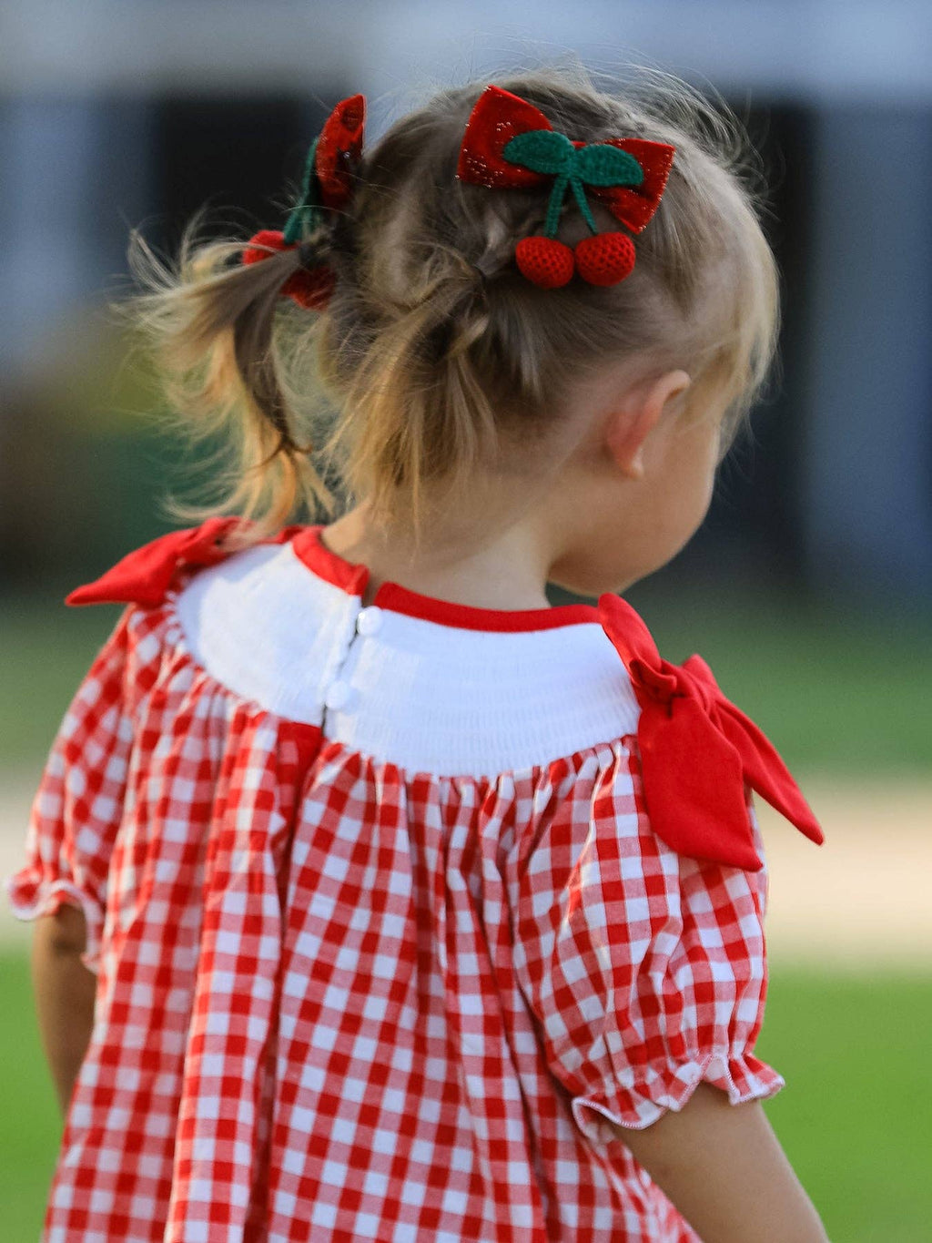 Red Cherry Bow Plaid Dress
