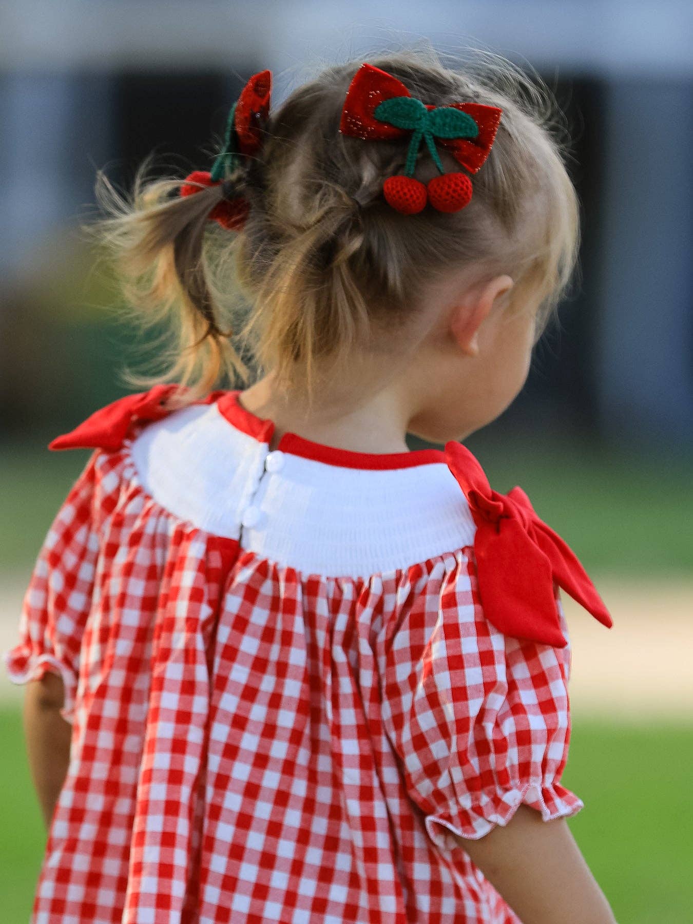 Red Cherry Bow Plaid Dress