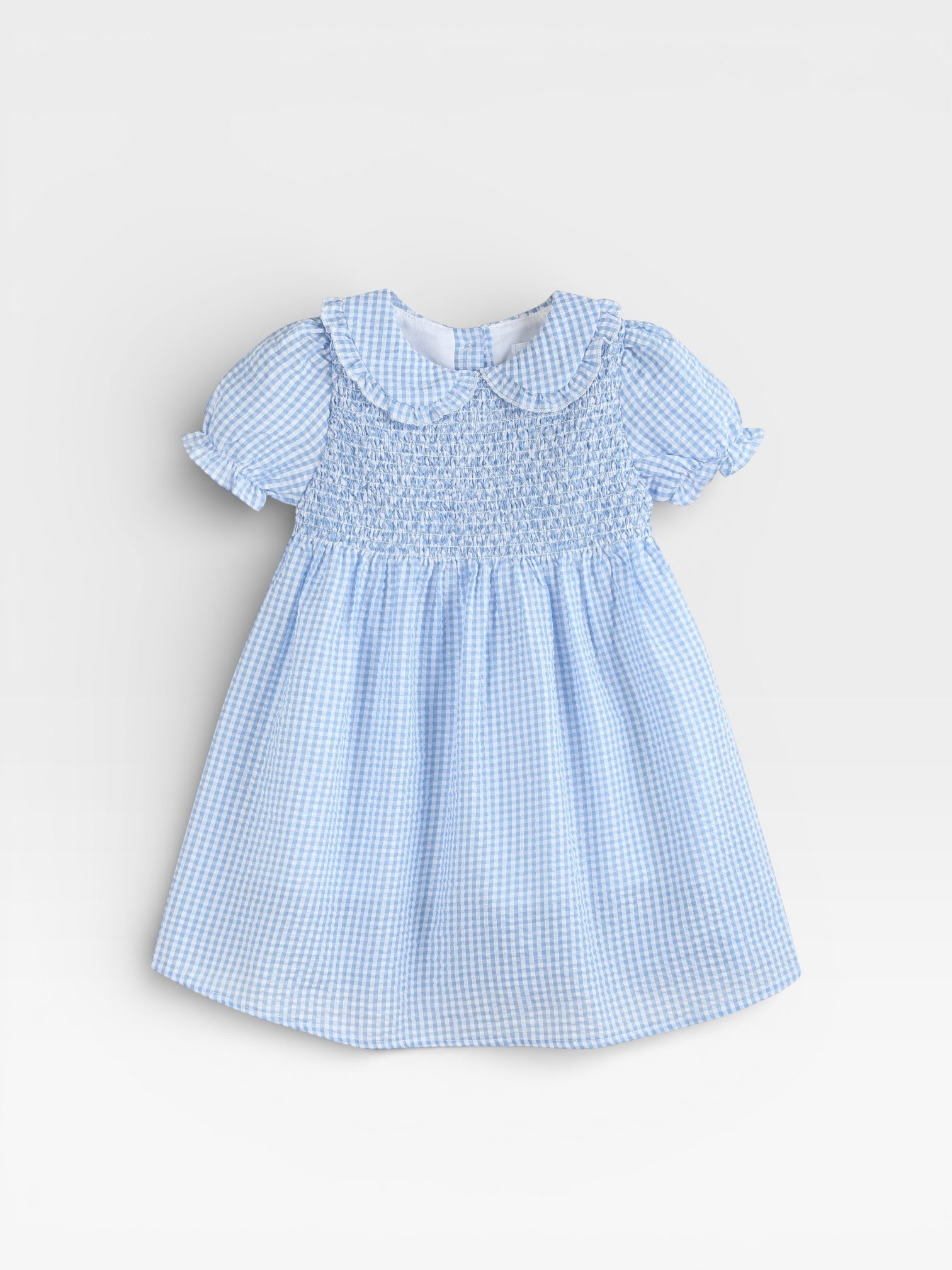 Light Blue Gingham Smocked Dress