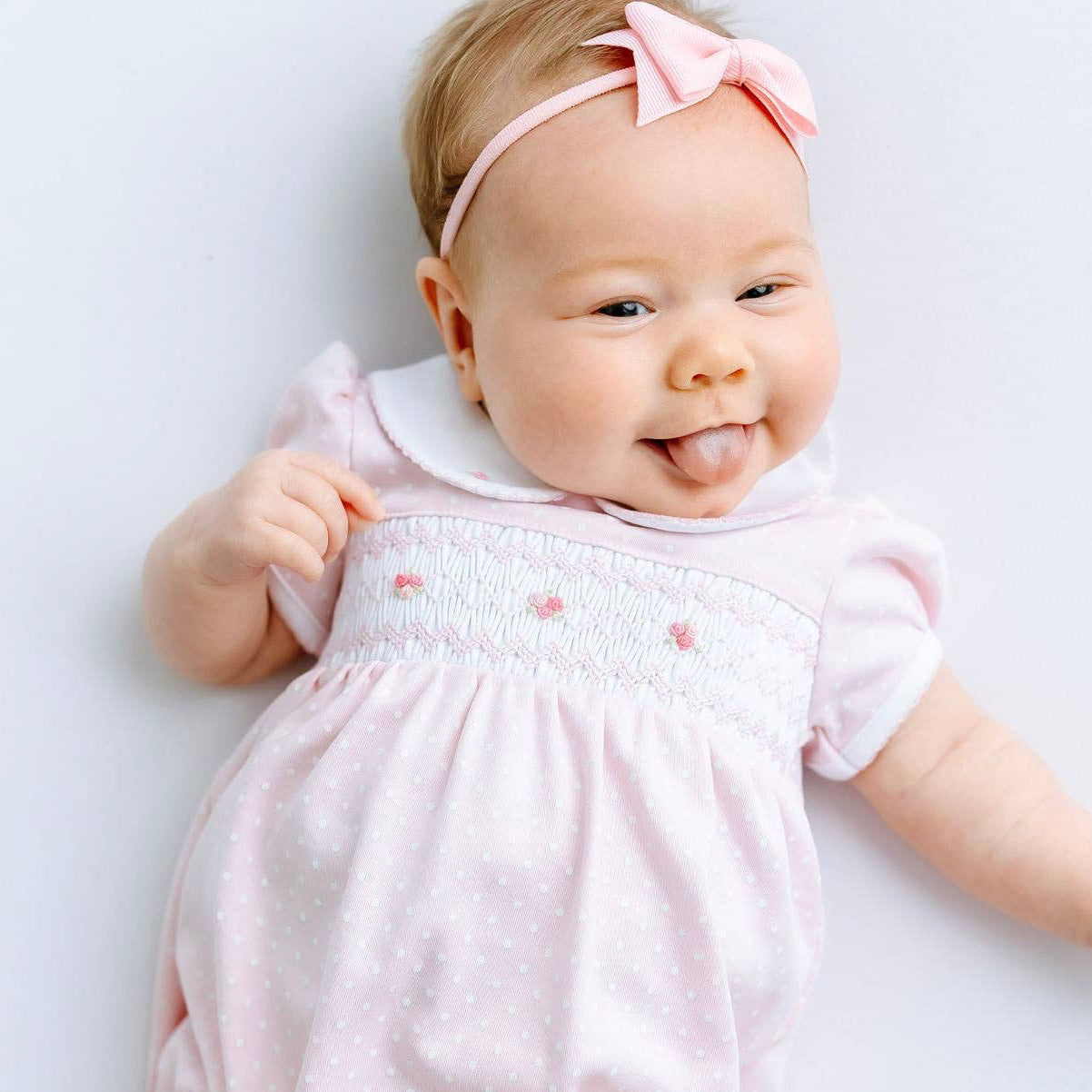 Mia's Classics Smocked Short Sleeve Bubble - Pink