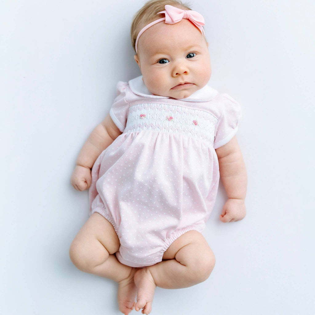 Mia's Classics Smocked Short Sleeve Bubble - Pink