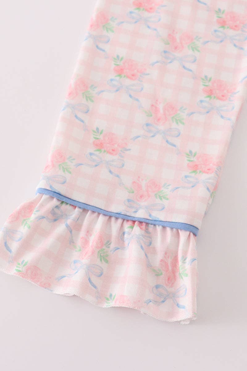 Pink Floral Print Ruffle Pajamas Set
