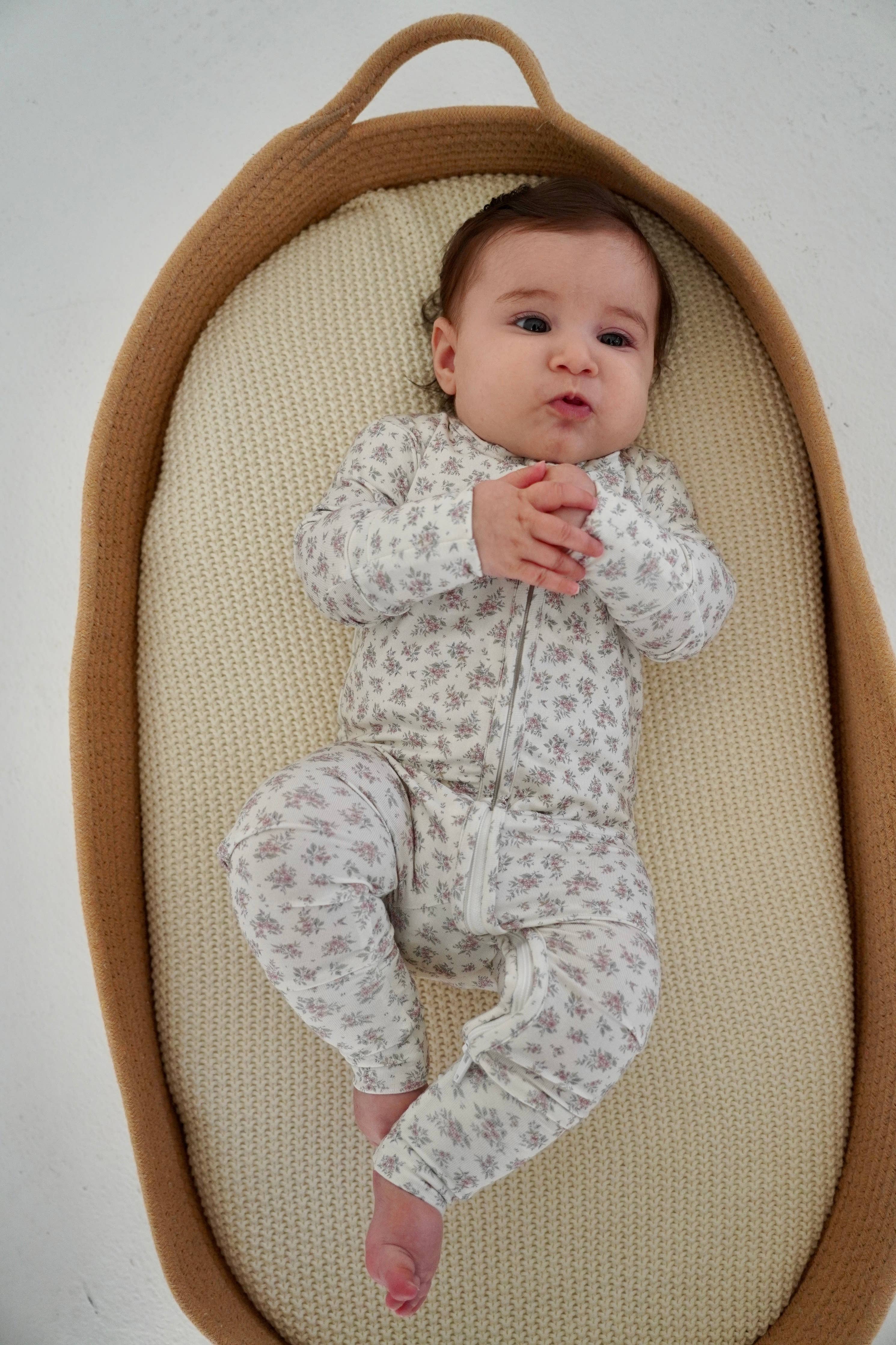 Vintage Floral Blush Bamboo Footie