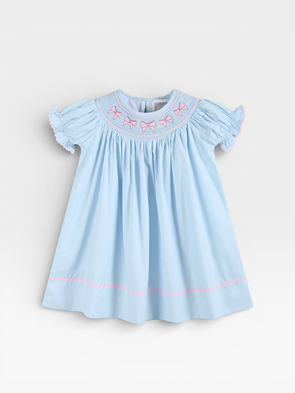 Blue and Pink Bow Smocked Bishop Dress