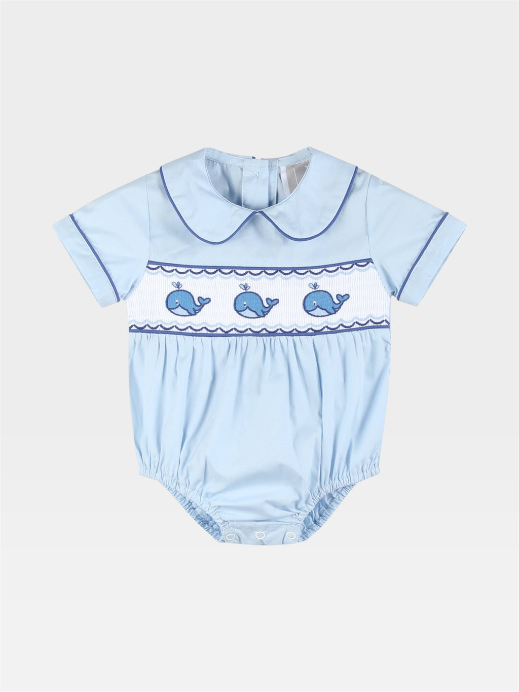 Blue Whale Smocked Collared Bubble Romper