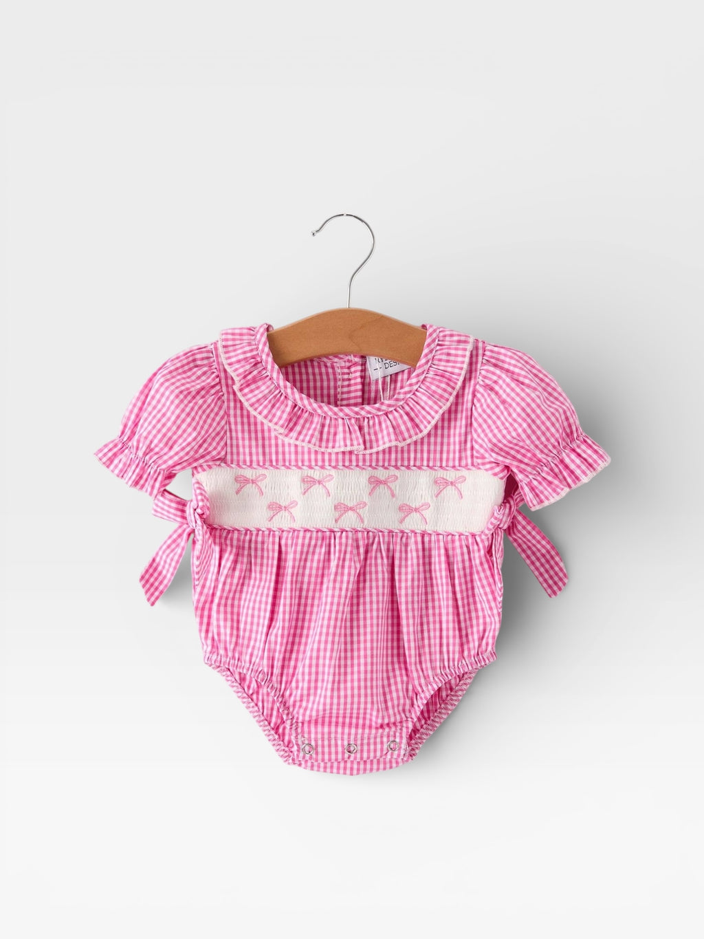 Bow Embroidered Plaid Baby Girl Romper