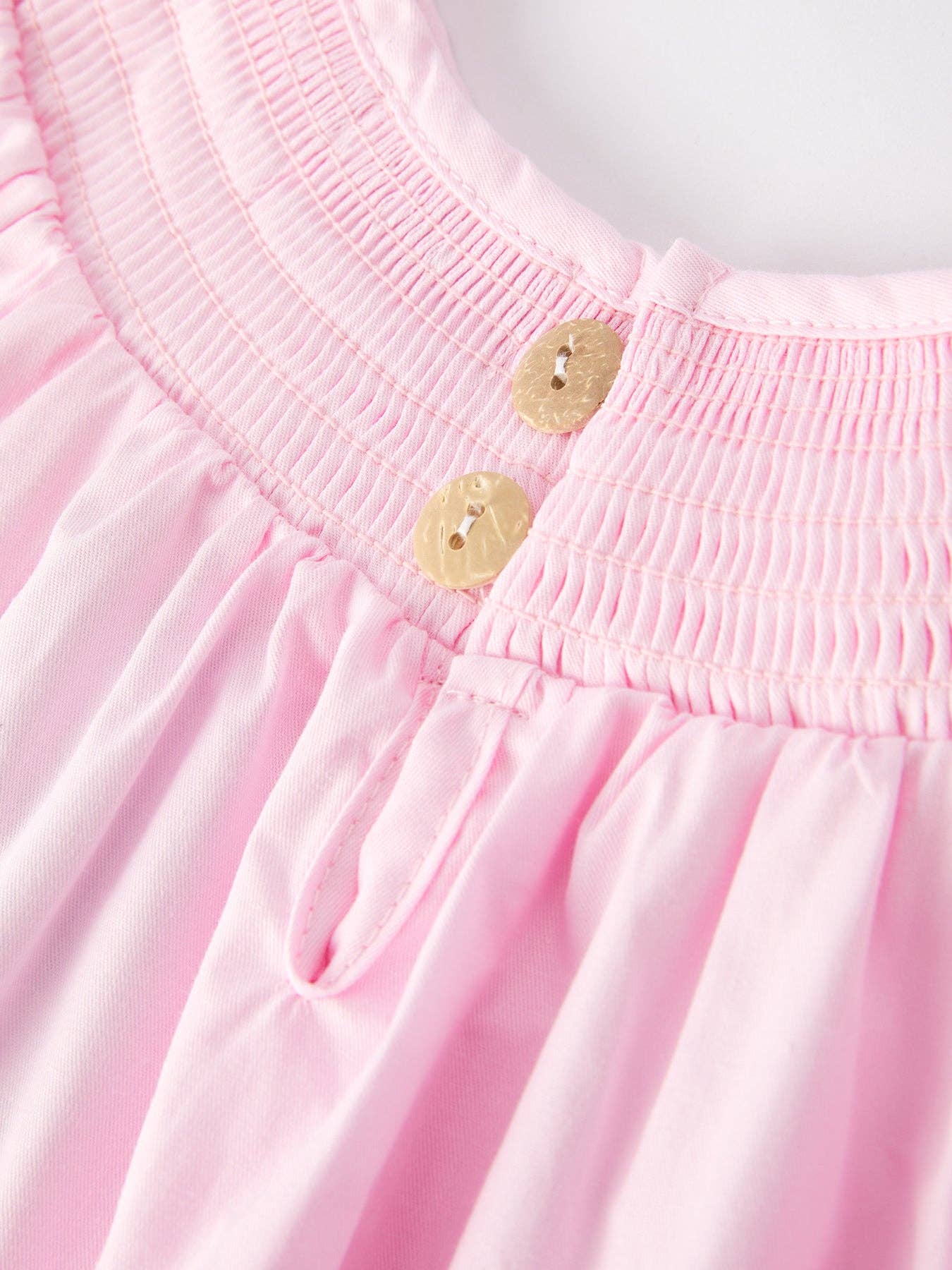 White Bow Smock Embroidered Pink Dress