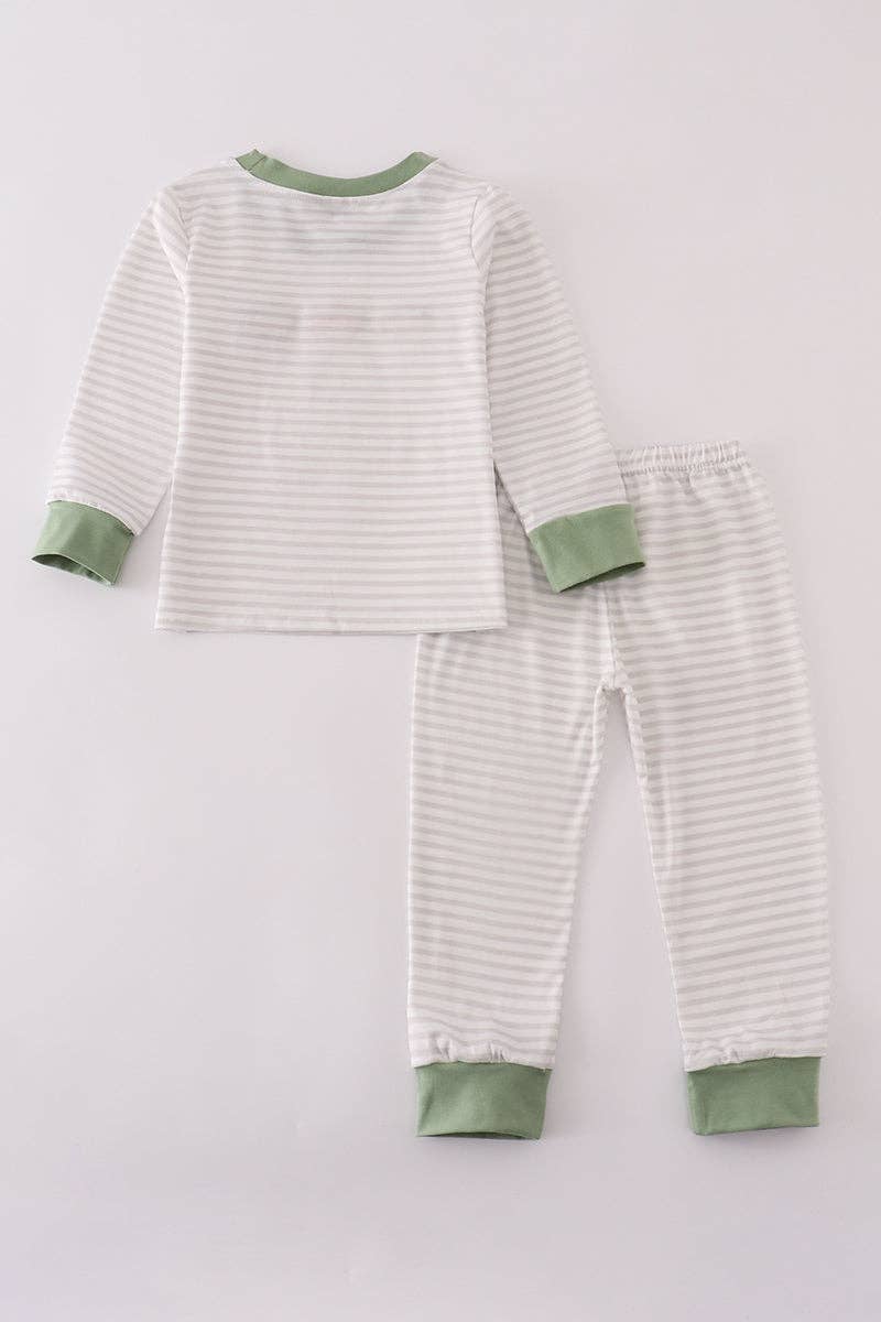 Sage Fish French Knot Stripe Pajama Set