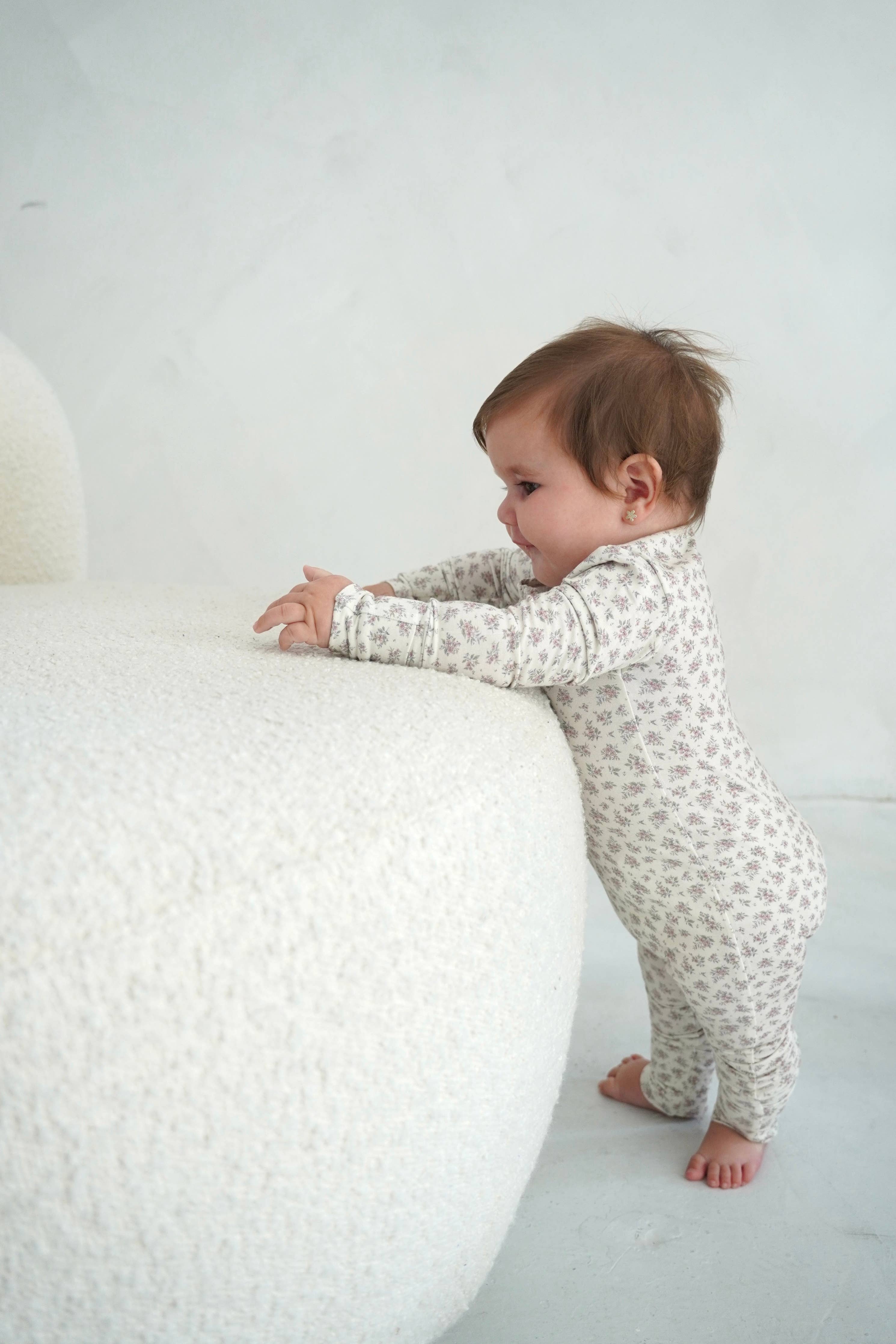 Vintage Floral Blush Bamboo Footie