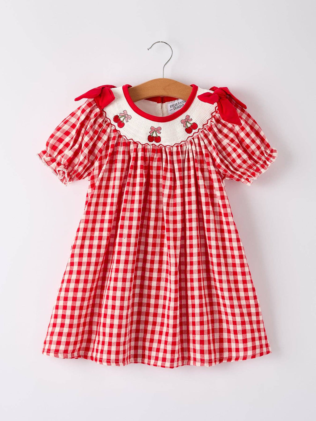 Red Cherry Bow Plaid Dress