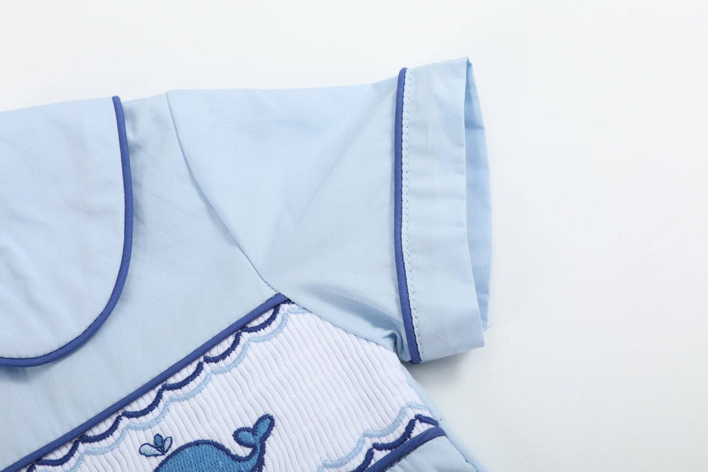 Blue Whale Smocked Collared Bubble Romper