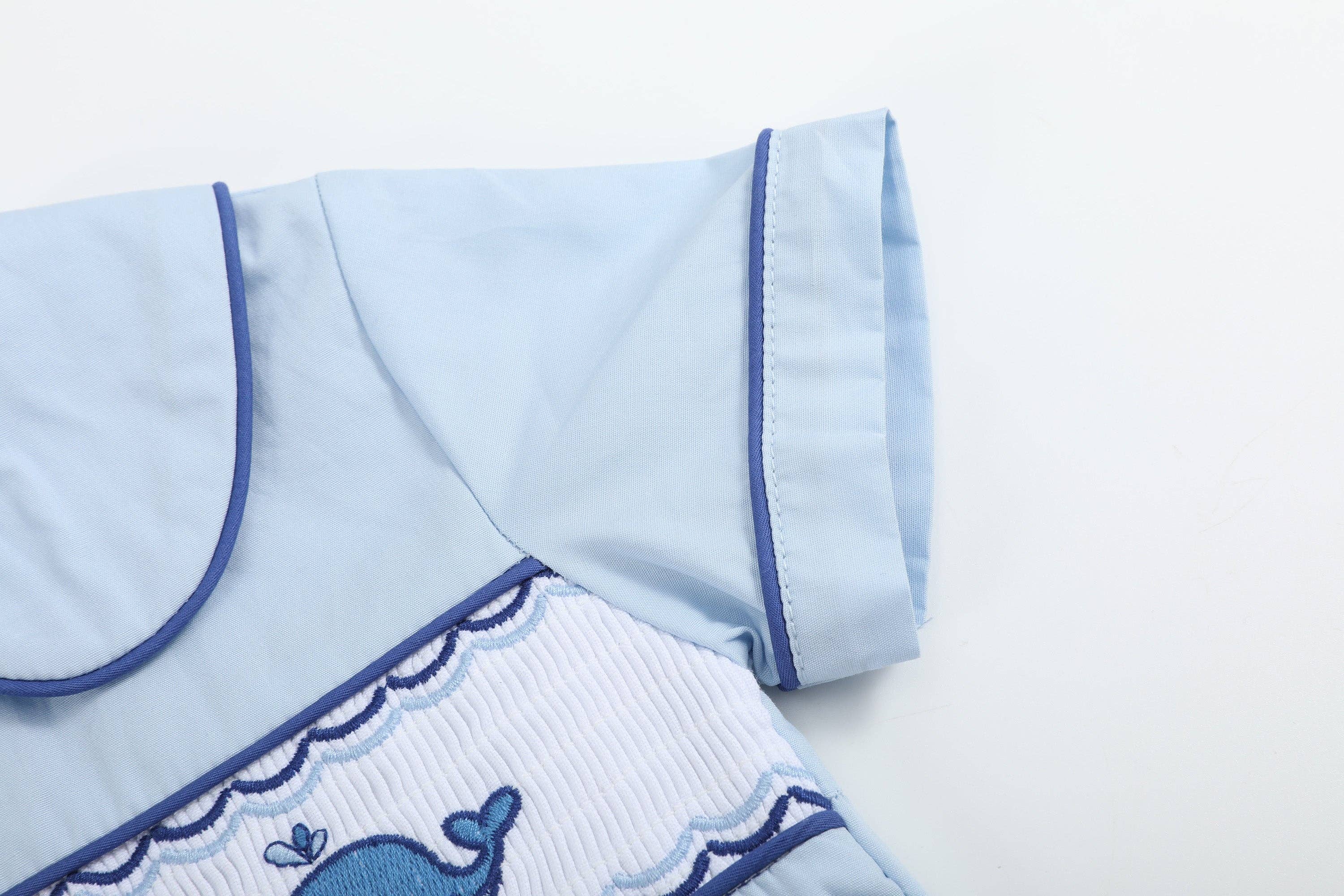 Blue Whale Smocked Collared Bubble Romper