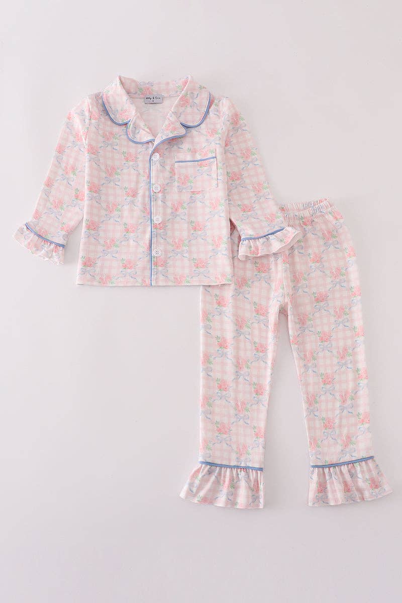 Pink Floral Print Ruffle Pajamas Set