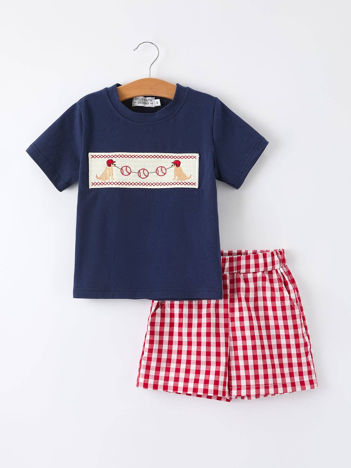Blue Baseball Dog Plaid Set