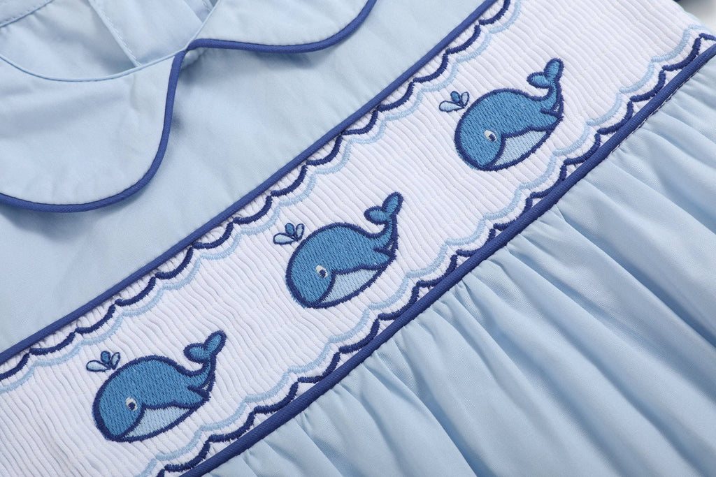 Blue Whale Smocked Collared Bubble Romper