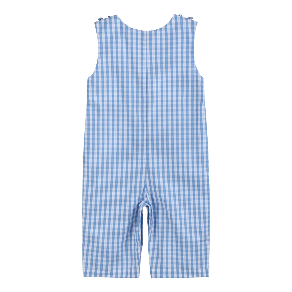 Blue Gingham Emergency Vehicles Smocked Overalls